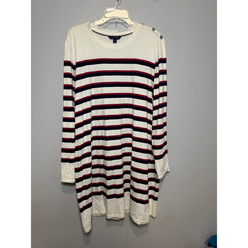 Tommy Hilfiger Womens XXL Striped Long Sleeve T-Shirt Dress White